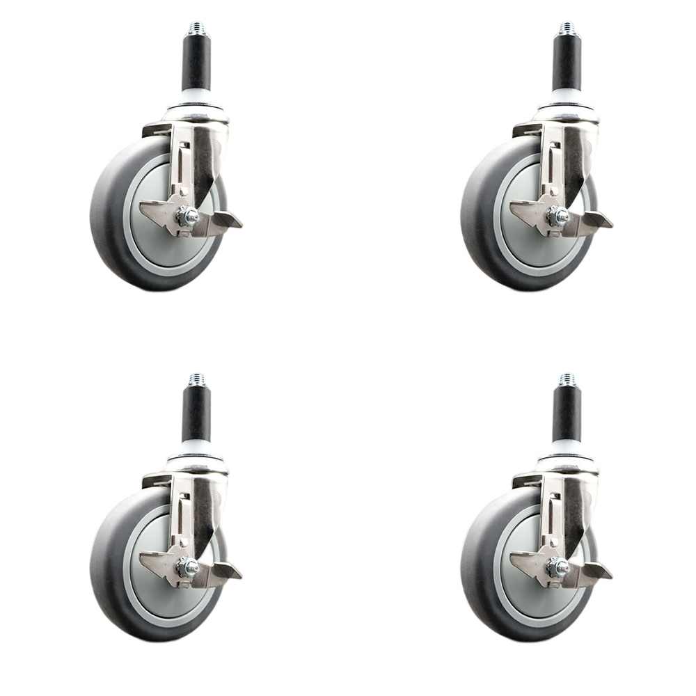Thermoplastic Rubber Swivel Stem Caster with 5 in. Caster Wheels, 1 in. Expanding Stems - 316 Stainless Steel Casters - Set of 4