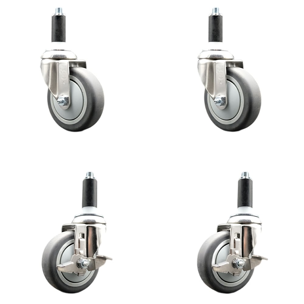 Thermoplastic Rubber Swivel Stem Caster with 4 in. Caster Wheels, 1.13 in. Expanding Stems - 316 Stainless Steel Casters - Set of 4