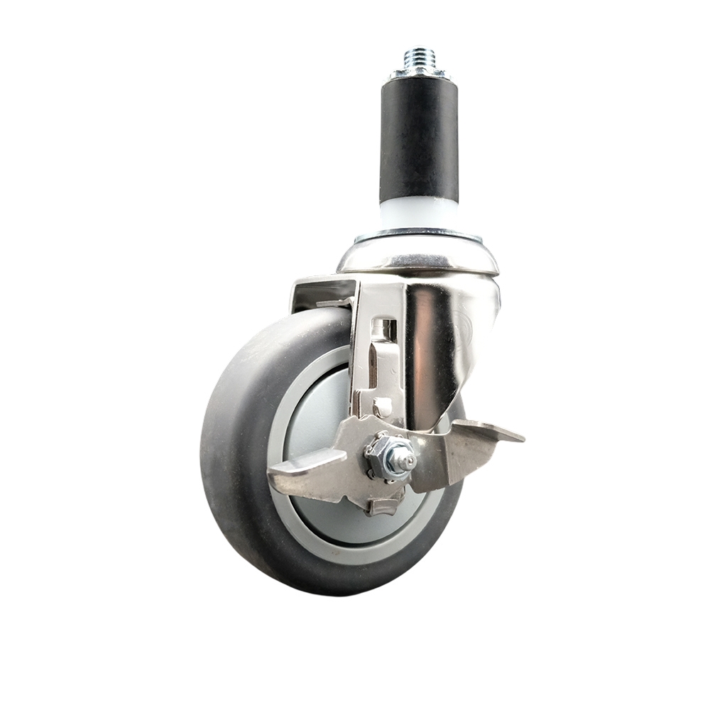 Thermoplastic Rubber Swivel Stem Caster with 4 in. Gray Caster Wheel & Top Lock Brake, 1.25 in. Expanding Stem - 316 Stainless Steel Caster