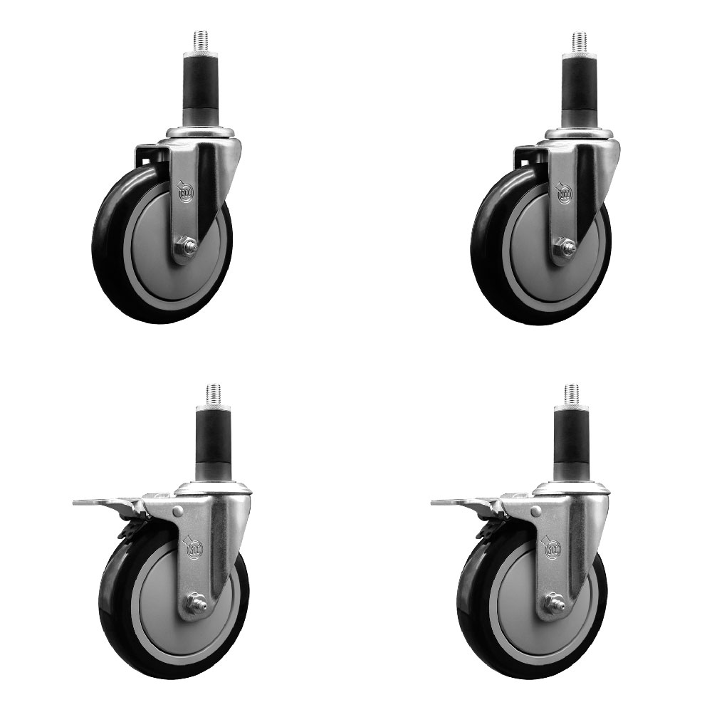 SCC-EXTTL20S514-PPUB-BLK-2-S-2-114 Polyurethane Swivel Expanding Stem Caster with 5 in. Black Wheels & 1.25 in. Stems - Set of 4