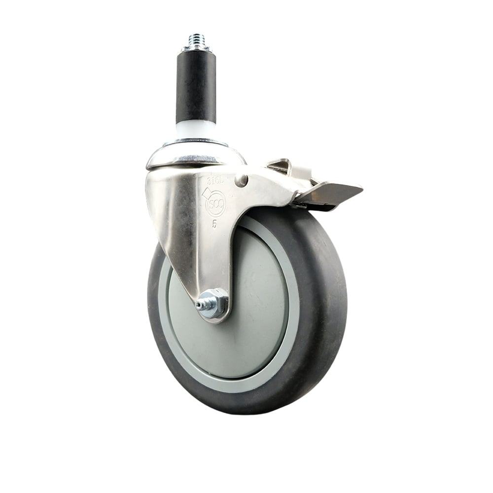 Thermoplastic Rubber Swivel Stem Caster with 5 in. Gray Caster Wheel & Total Lock Brake, 1.38 in. Expanding Stem - 316 Stainless Steel Caster
