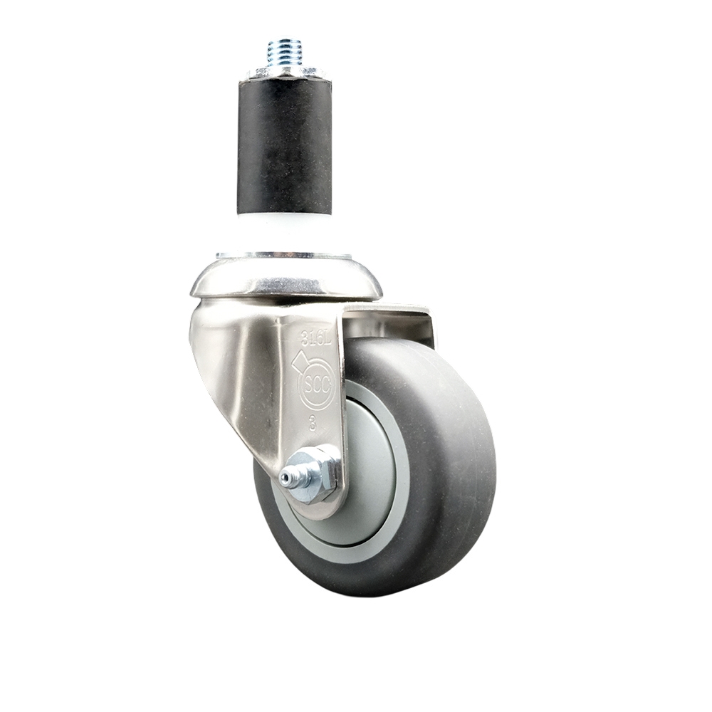 Thermoplastic Rubber Swivel Stem Caster with 3 in. Gray Caster Wheels, 1.5 in. Expanding Stem - 316 Stainless Steel Caster