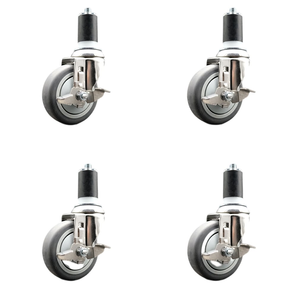 Thermoplastic Rubber Swivel Stem Caster with 4 in. Caster Wheels, 1.5 in. Expanding Stems - 316 Stainless Steel Casters - Set of 4