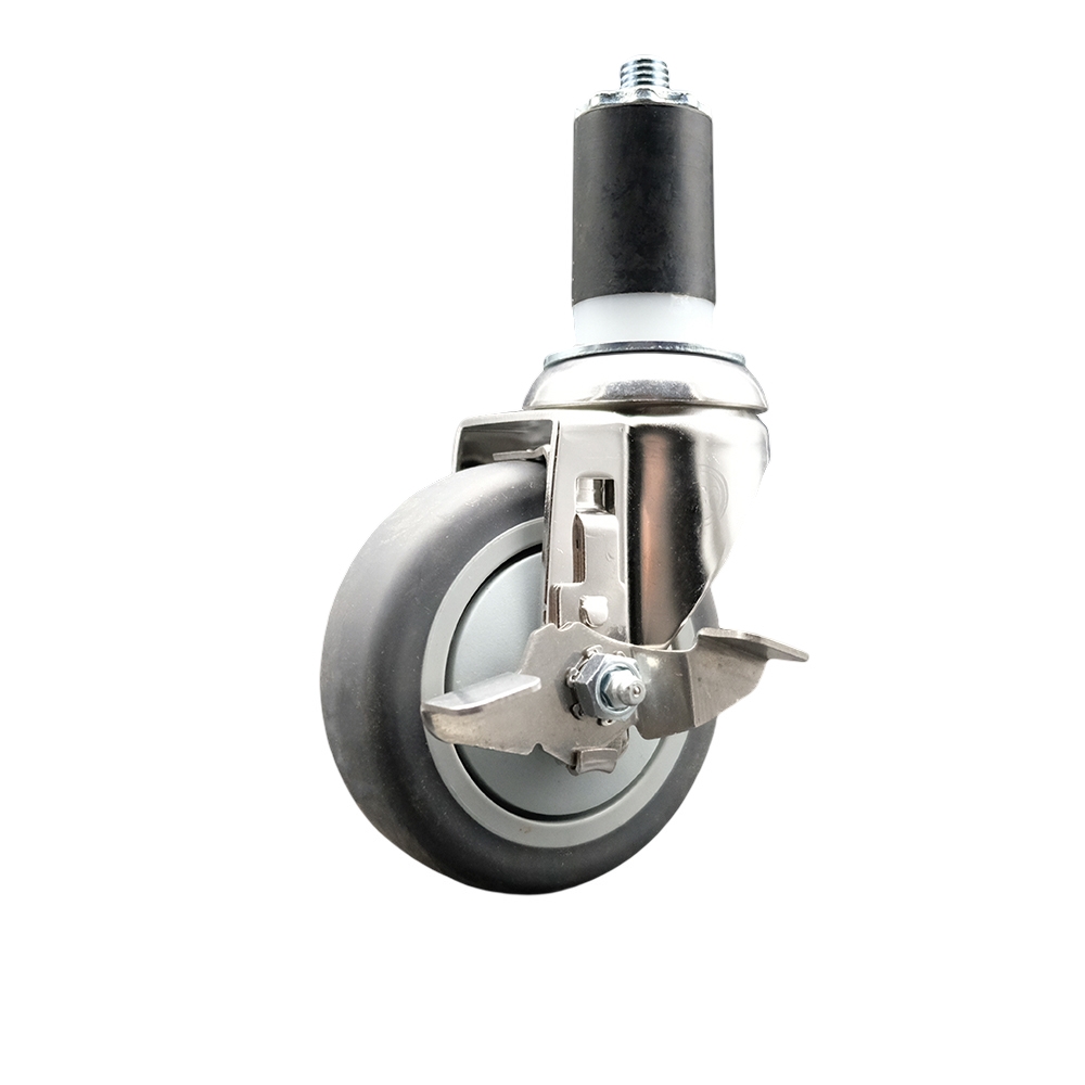Thermoplastic Rubber Swivel Stem Caster with 4 in. Gray Caster Wheel & Top Lock Brake, 1.63 in. Expanding Stem - 316 Stainless Steel Caster