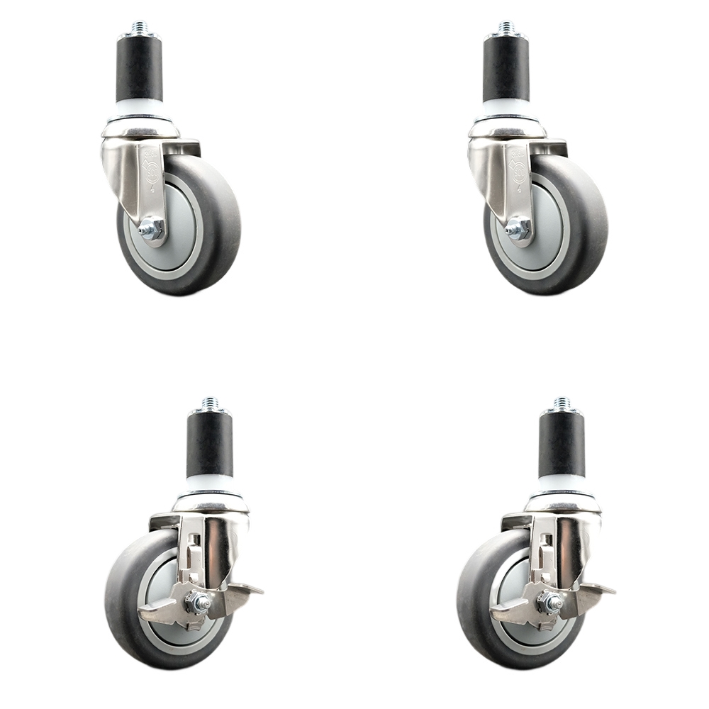 Thermoplastic Rubber Swivel Stem Caster with 4 in. Caster Wheels, 1.63 in. Expanding Stems - 316 Stainless Steel Casters - Set of 4