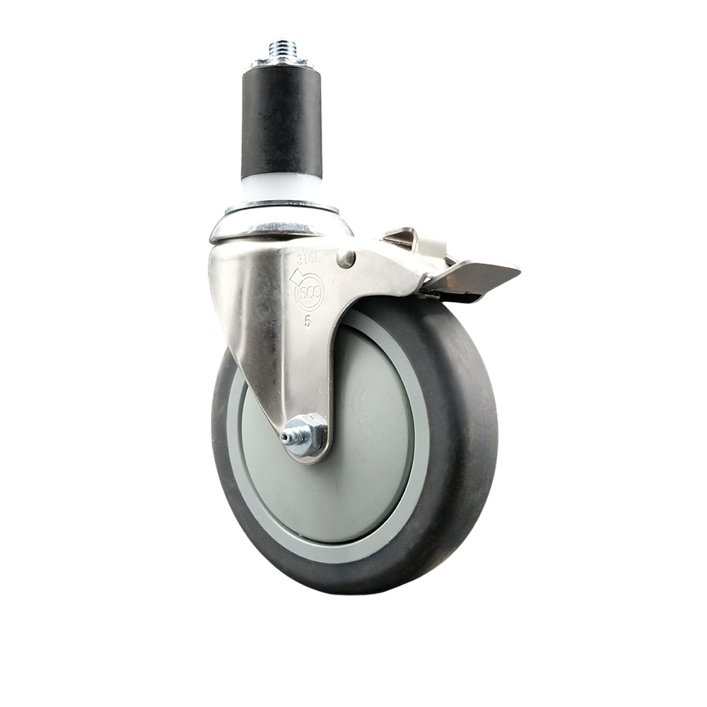 Thermoplastic Rubber Swivel Stem Caster with 5 in. Gray Caster Wheel & Total Lock Brake, 1.63 in. Expanding Stem - 316 Stainless Steel Caster