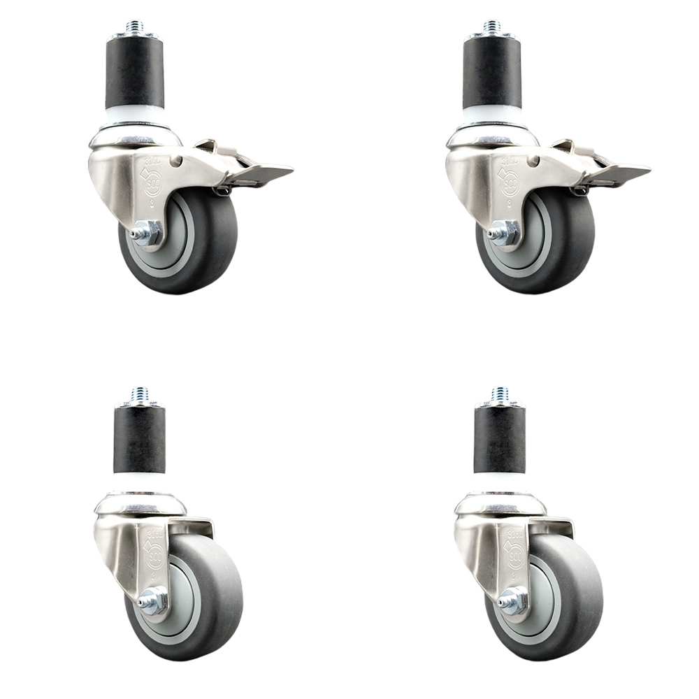 Thermoplastic Rubber Swivel Stem Caster with 3.5 in. Caster Wheels, 1.75 in. Expanding Stem - 316 Stainless Steel Casters - Set of 4