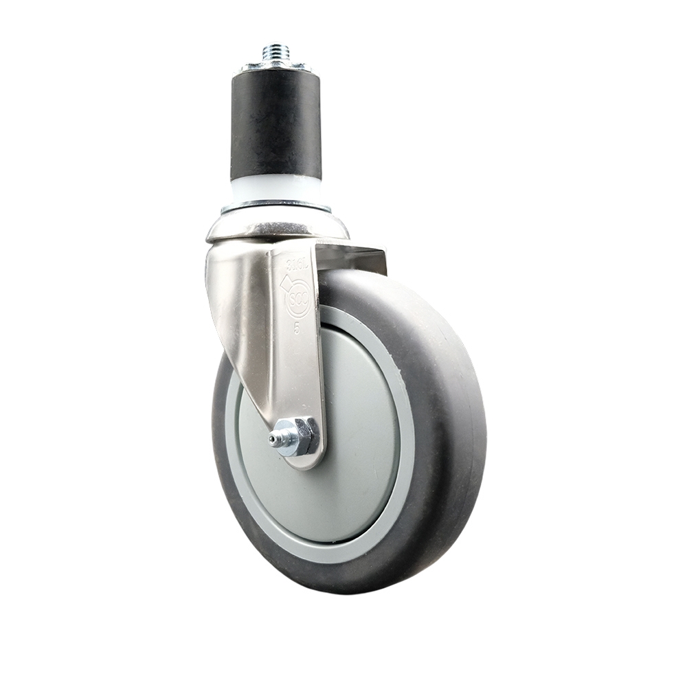 Thermoplastic Rubber Swivel Stem Caster with 5 in. Gray Caster Wheels, 1.75 in. Expanding Stem - 316 Stainless Steel Caster