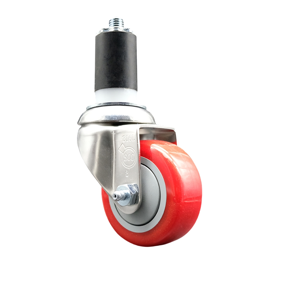 SCC-SS316EX20S314-PPUB-RED-112 Polyurethane Swivel Stem Caster with 3 in. Red Caster Wheels, 1.5 in. Expanding Stem - 316 Stainless Steel Caster