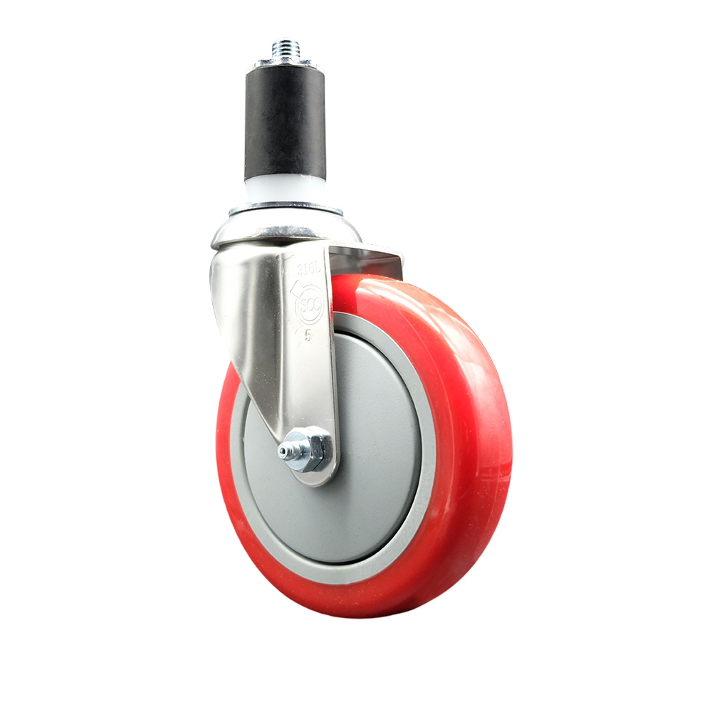 SCC-SS316EX20S514-PPUB-RED-158 Polyurethane Swivel Stem Caster with 5 in. Red Caster Wheels, 1.63 in. Expanding Stem - 316 Stainless Steel Caster