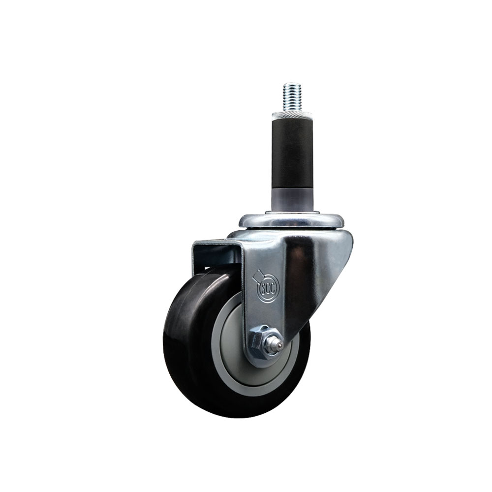 SCC-EX20S314-PPUB-BLK-118 Polyurethane Expanding Stem Swivel Caster with 3 in. Black Wheel & 1.13 in. Stem