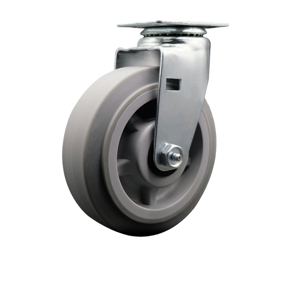 Swivel Top Plate Caster - Gray - 6 in. by 2 in. Thermoplastic Rubber Flat Tread Wheel Ball Bearing