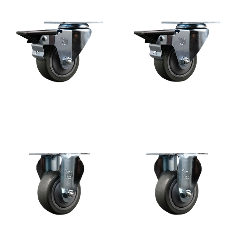 SCC-20S314-PPUB-PLB-2-R-2 Polyurethane Swivel Top Plate Caster with 3 in. Gray Wheels - Set of 4