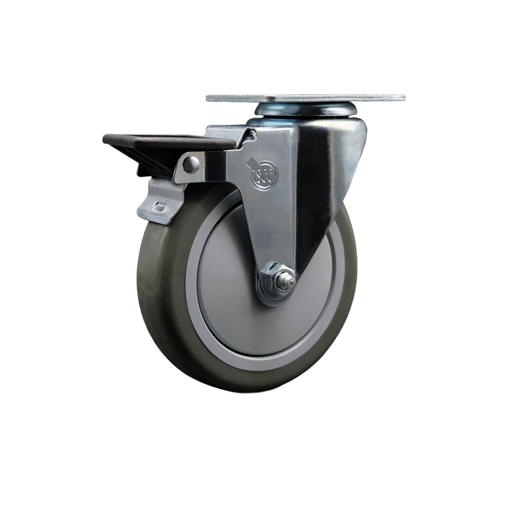 SCC-20S514-PPUB-PLB Polyurethane Swivel Top Plate Swivel Caster with 5 in. Gray Wheel & Posi Locking Brake
