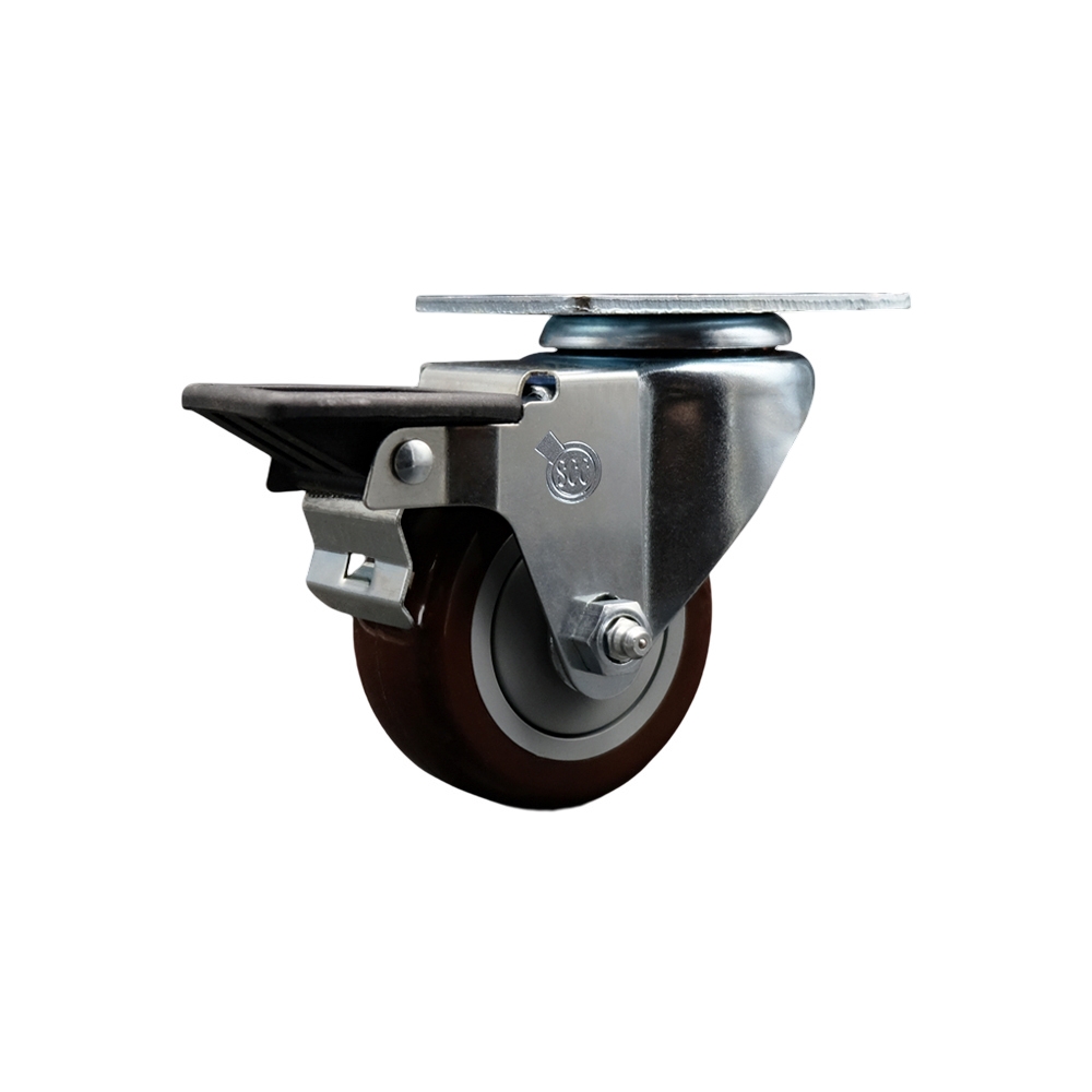SCC-20S314-PPUB-MRN-PLB Polyurethane Swivel Top Plate Swivel Caster with 3 in. Maroon Wheel & Posi Locking Brake