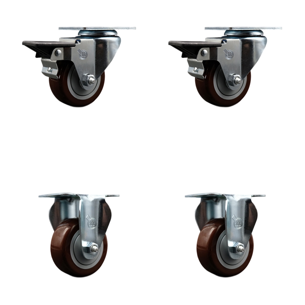 SCC-20S314-PPUB-MRN-PLB-2-R-2 Polyurethane Swivel Top Plate Caster with 3 in. Maroon Wheels - Set of 4