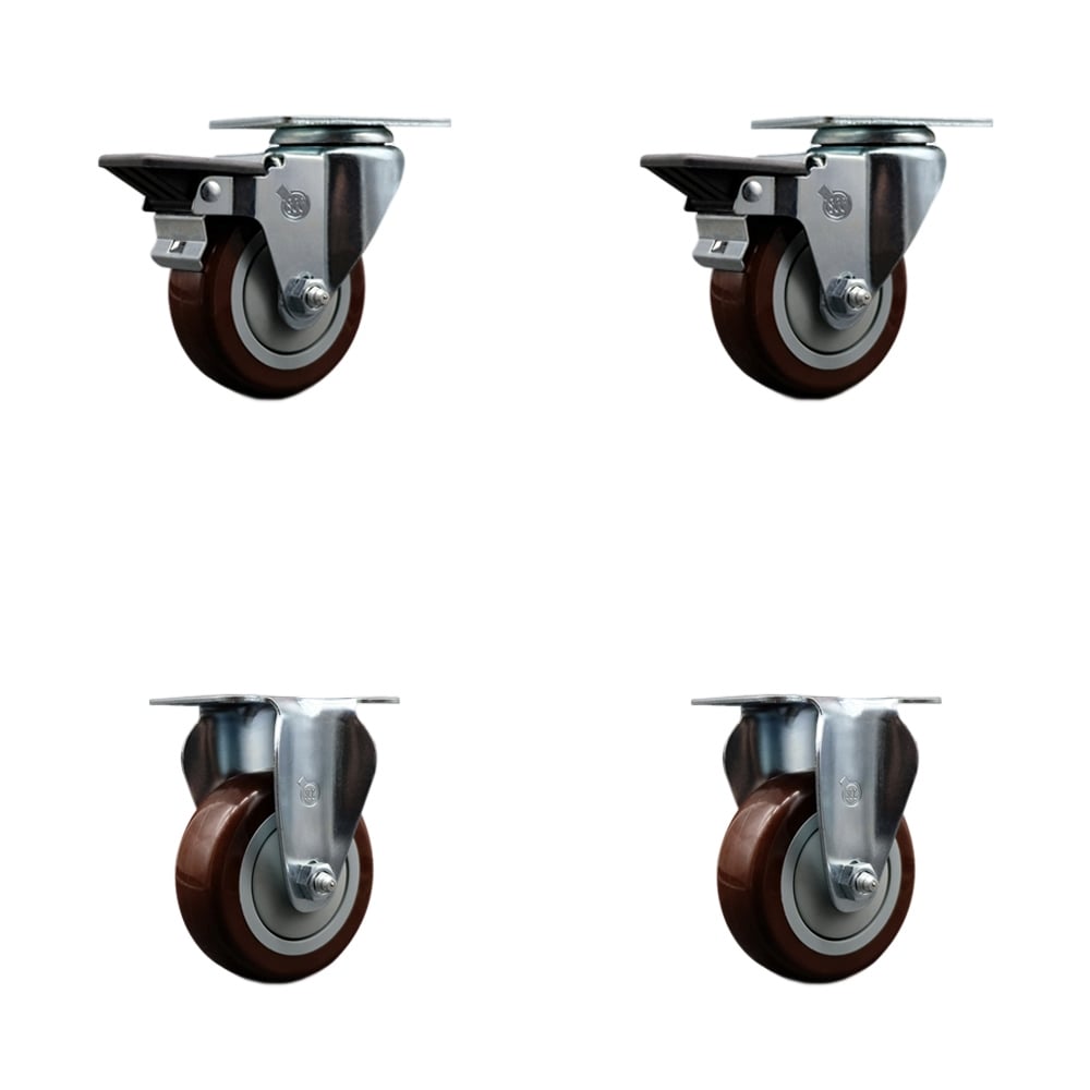 SCC-20S3514-PPUB-MRN-PLB-2-R-2 Polyurethane Swivel Top Plate Caster with 3.5 in. Maroon Wheels - Set of 4