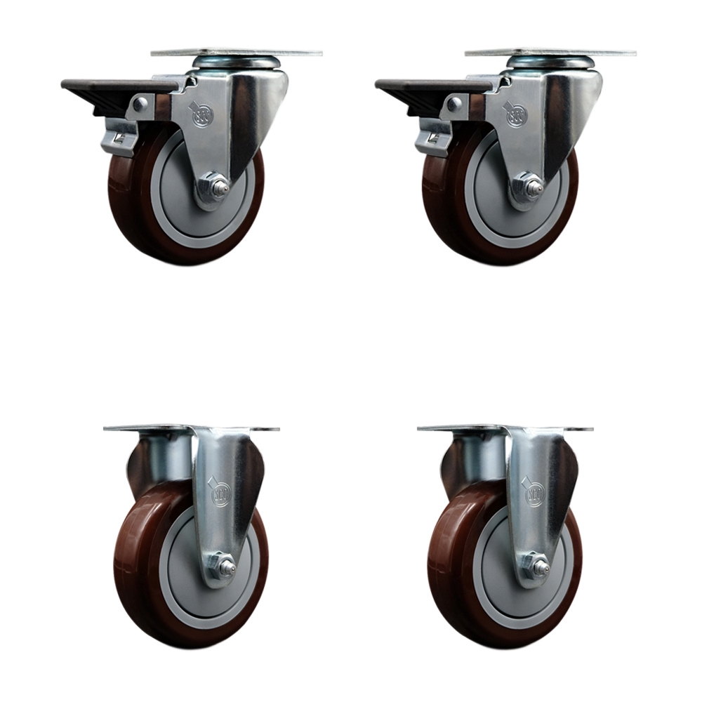 SCC-20S414-PPUB-MRN-PLB-2-R-2 Polyurethane Swivel Top Plate Caster with 4 in. Maroon Wheels - Set of 4