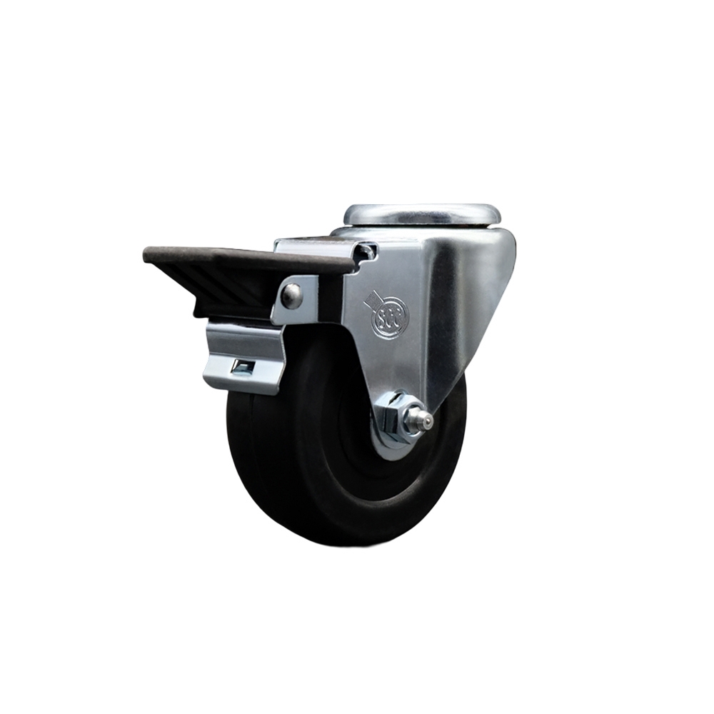 SCC-BH20S3514-SRS-PLB Soft Rubber Swivel Bolt Hole Caster with 3.5 x 1.25 in. Black Wheel & Posi Locking Brake