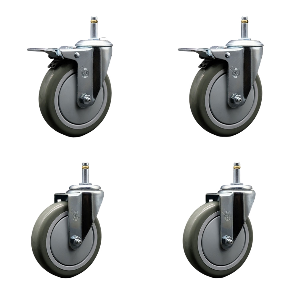 SCC-GRTTL20S514-PPUB-716138-2-S-2 Polyurethane Swivel Grip Ring Stem Caster with 5 x 1.25 in. Gray Wheels & 0.43 in. Stems - Set of 4