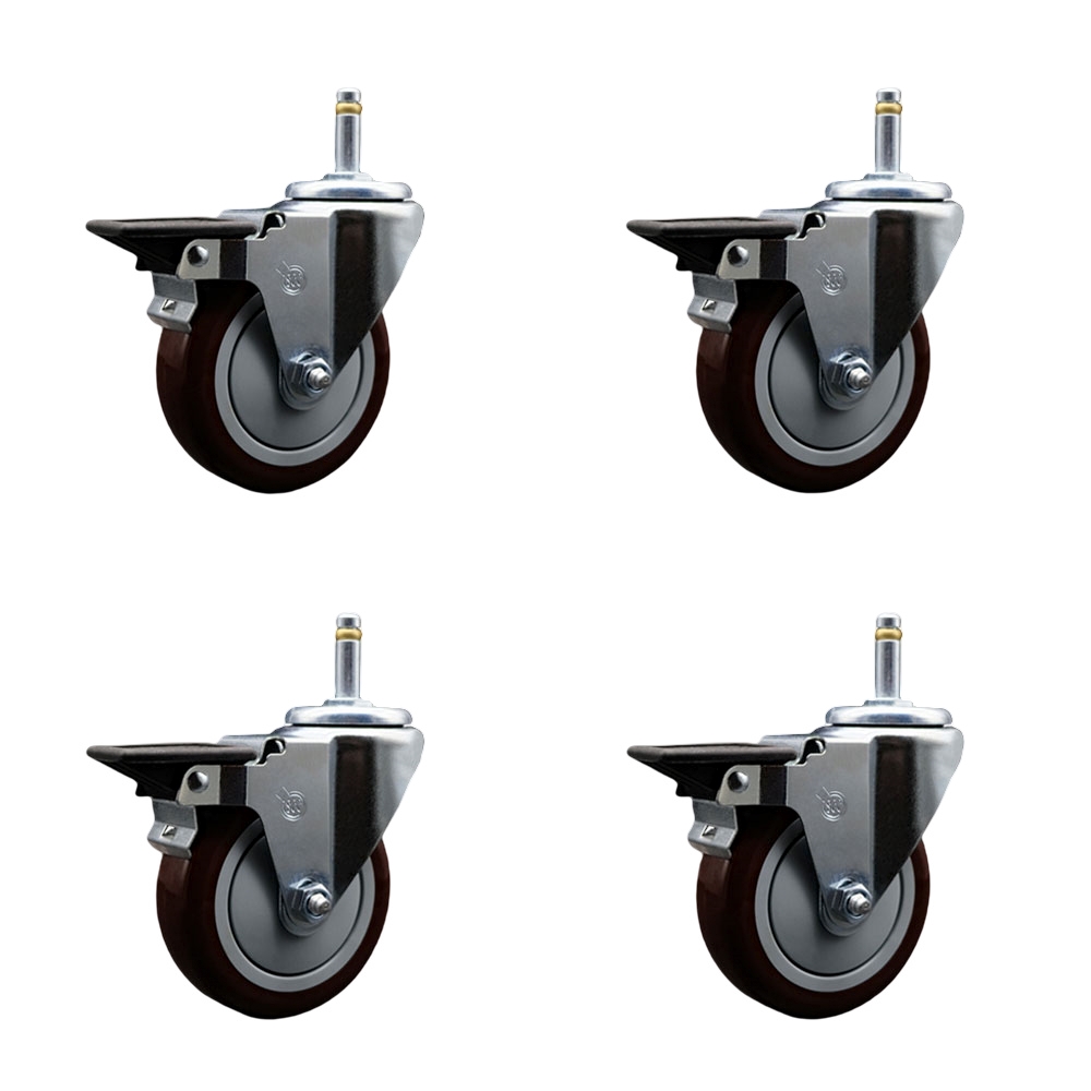 SCC-GR20S414-PPUB-MRN-PLB-716138-4 Polyurethane Swivel Grip Ring Stem Caster with 4 x 1.25 in. Maroon Wheels & 0.43 in. Stems - Set of 4