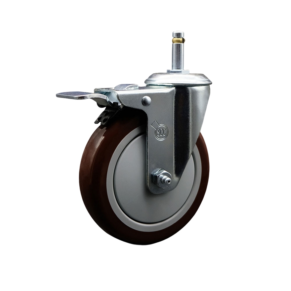 SCC-GRTTL20S514-PPUB-MRN-716138 Polyurethane Swivel Grip Ring Stem Caster with 5 x 1.25 in. Maroon Wheel & 0.43 in. Stem & Total Locking Brake