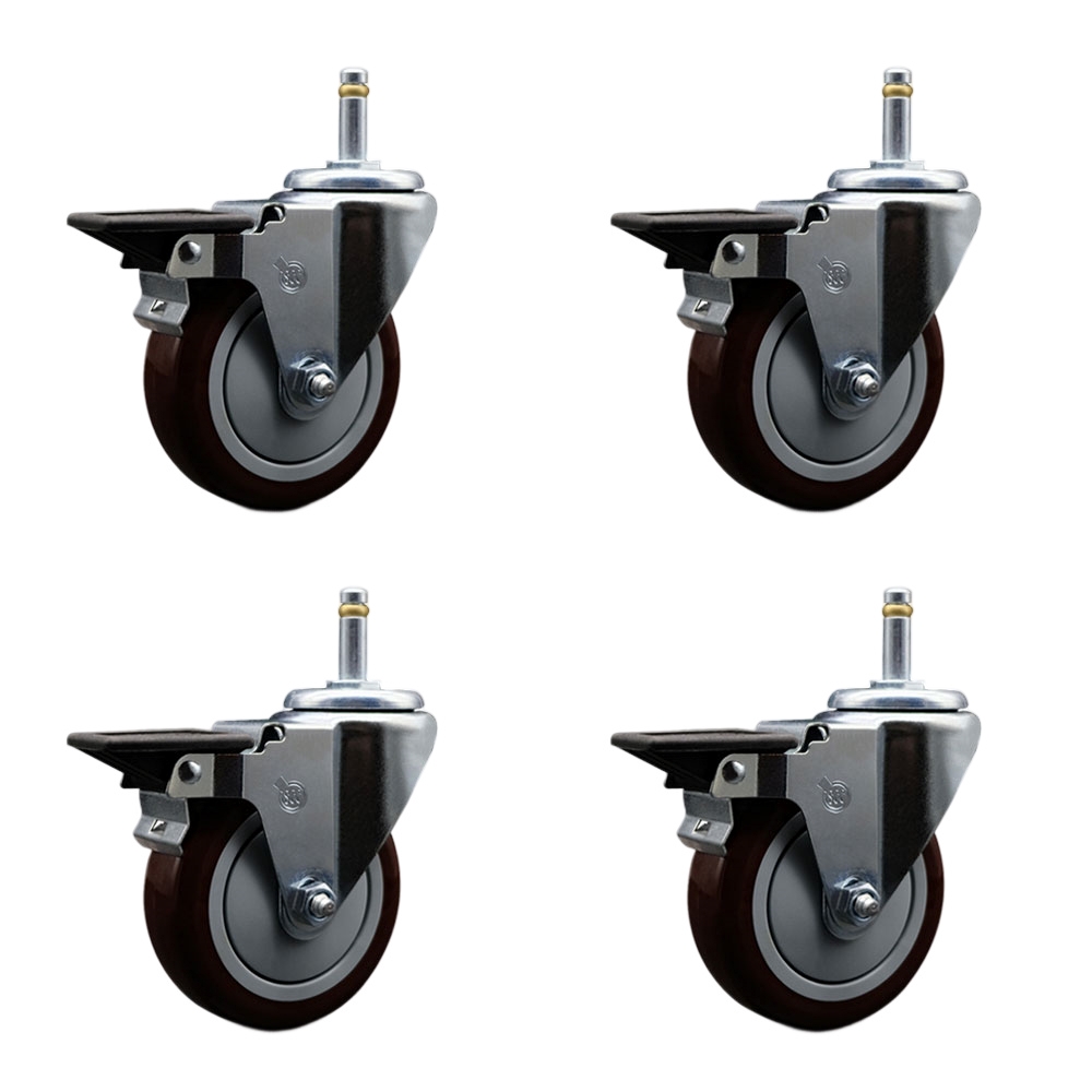 SCC-GR20S514-PPUB-MRN-PLB-716138-4 Polyurethane Swivel Grip Ring Stem Caster with 5 x 1.25 in. Maroon Wheels & 0.43 in. Stems - Set of 4
