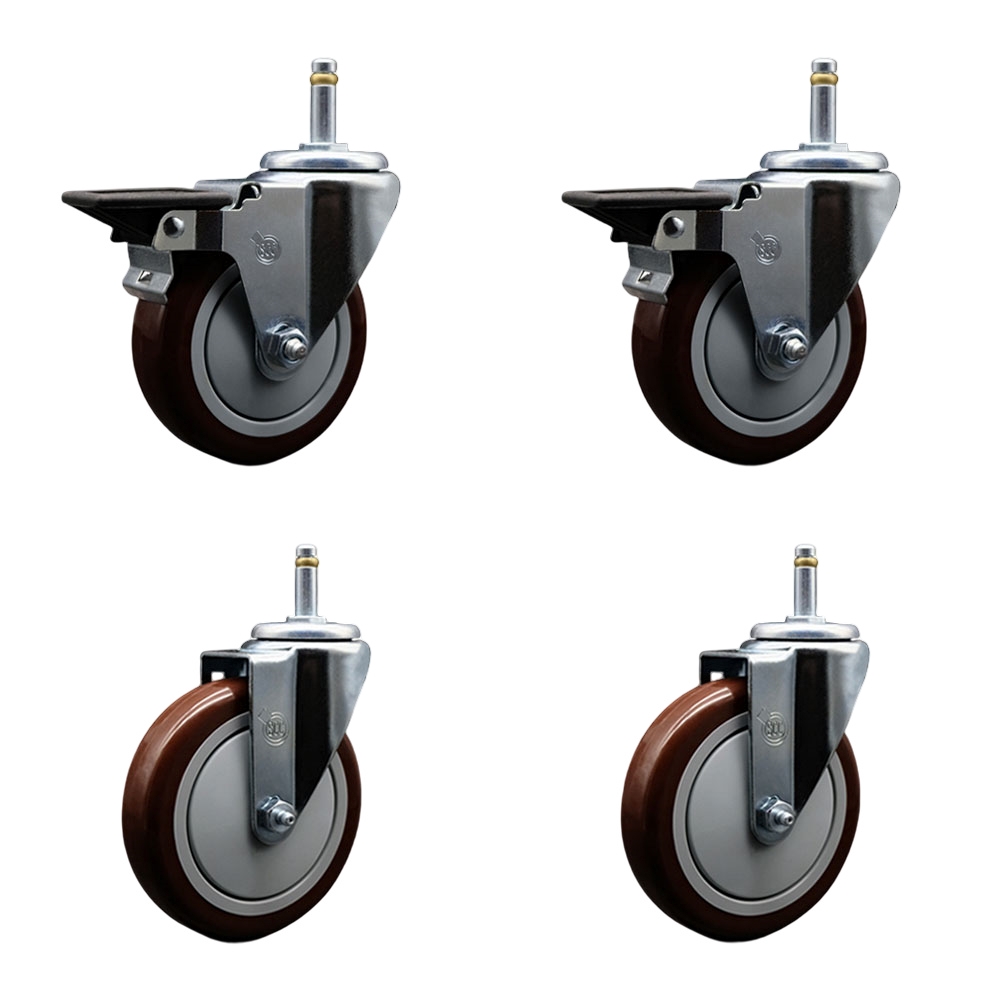 SCC-GR20S514-PPUB-MRN-PLB-716138-2S2 Polyurethane Swivel Grip Ring Stem Caster with 5 x 1.25 in. Maroon Wheels & 0.43 in. Stems - Set of 4