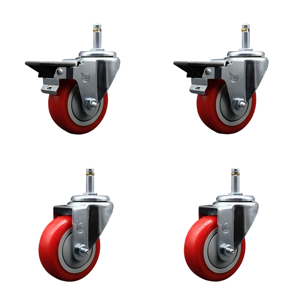 GR20S3514-PPUB-RED-PLB-716138-2-S-2 Polyurethane Swivel Grip Ring Stem Caster with 3.5 x 1.25 in. Red Wheels & 0.43 in. Stems - Set of 4