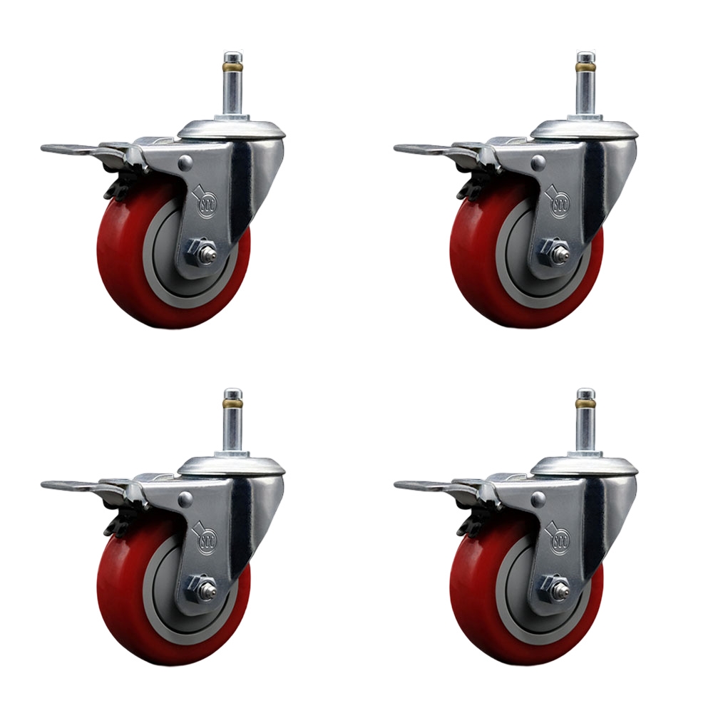 SCC-GRTTL20S414-PPUB-RED-716138-4 Polyurethane Swivel Grip Ring Stem Caster with 4 x 1.25 in. Red Wheels & 0.43 in. Stems - Set of 4