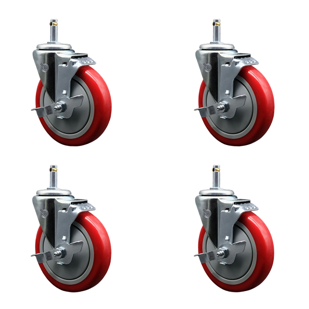 SCC-GR20S514-PPUB-RED-TLB-716138-4 Polyurethane Swivel Grip Ring Stem Caster with 5 x 1.25 in. Red Wheels & 0.43 in. Stems - Set of 4