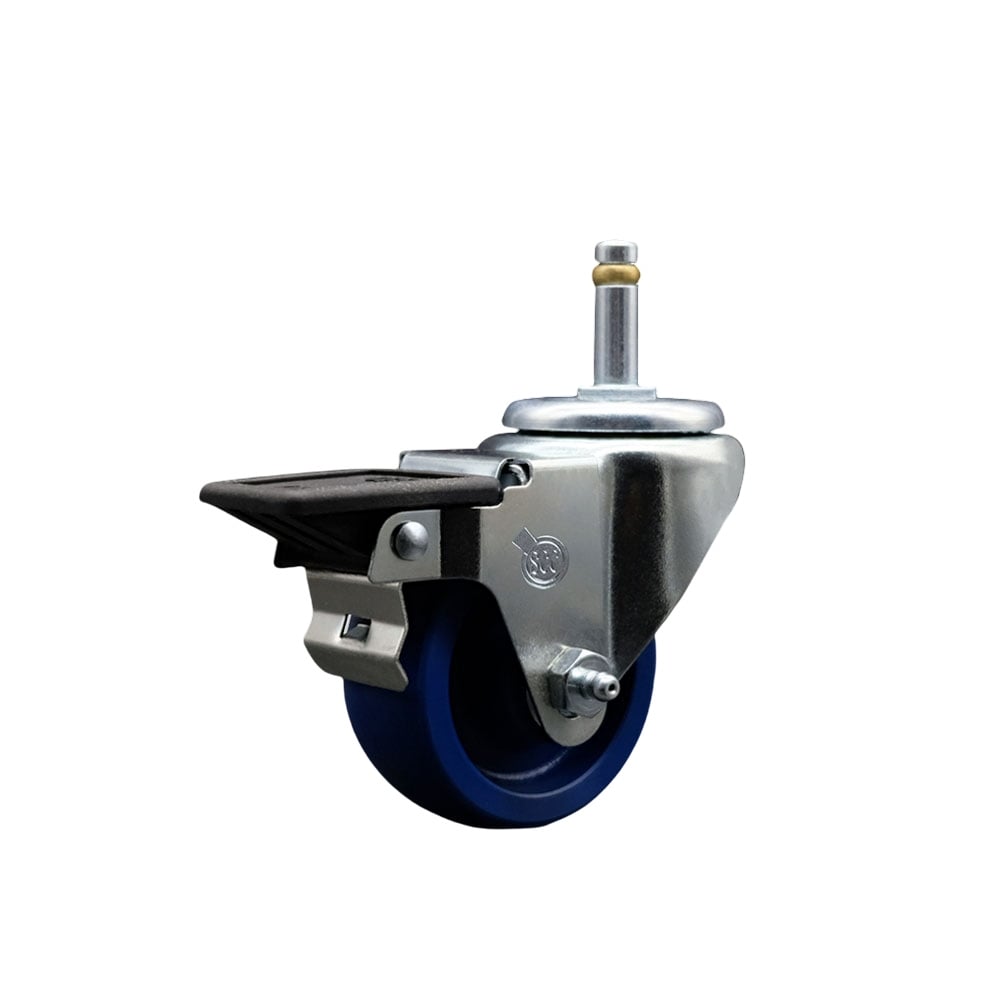 SCC-GR20S314-SPUS-PLB-716138 Solid Polyurethane Swivel Grip Ring Stem Caster with 3 x 1.25 in. Blue Wheel & 0.43 in. Stem & Posi Locking Brake
