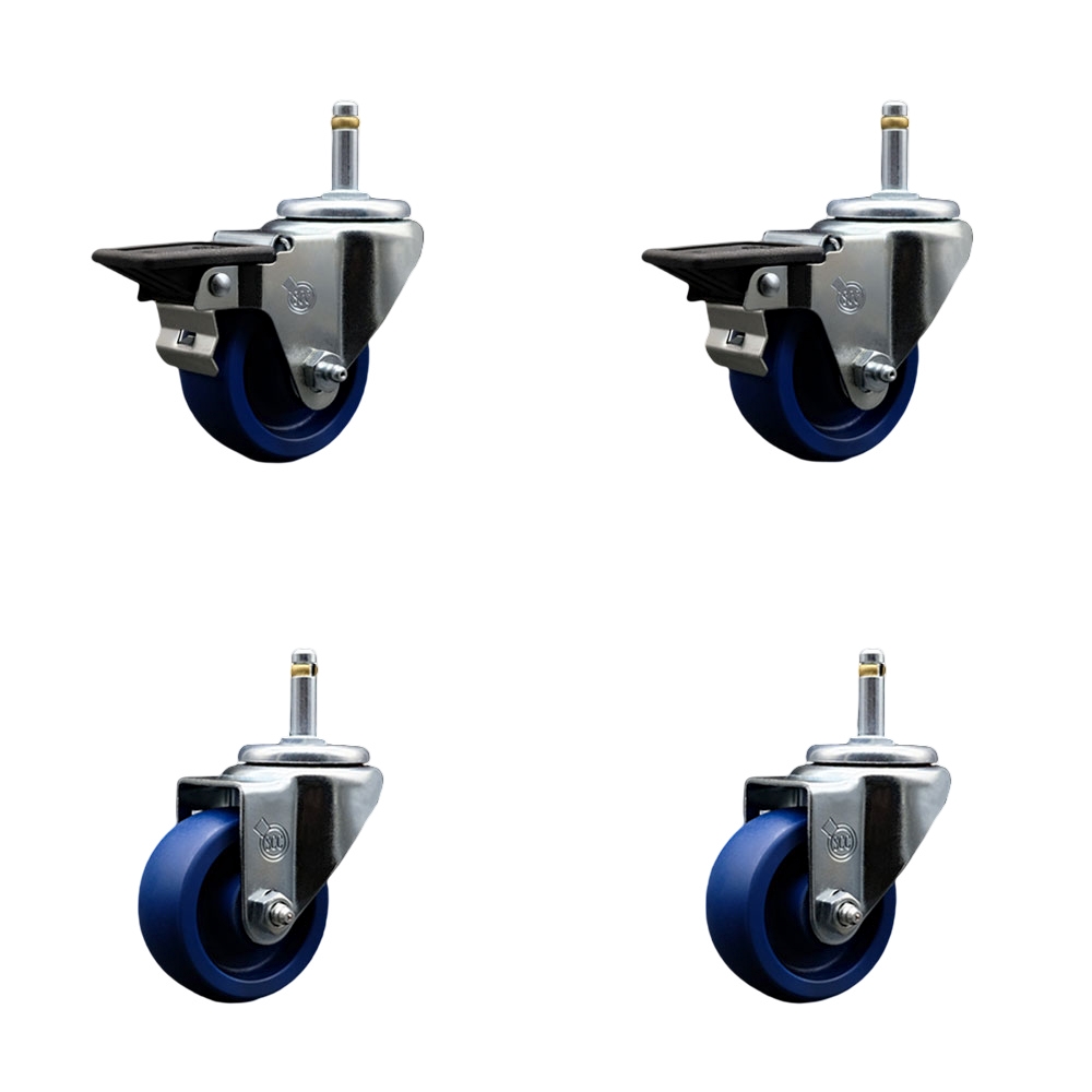 SCC-GR20S314-SPUS-PLB-716138-2-S-2 Solid Polyurethane Swivel Grip Ring Stem Caster with 3 x 1.25 in. Blue Wheels & 0.43 in. Stems - Set of 4
