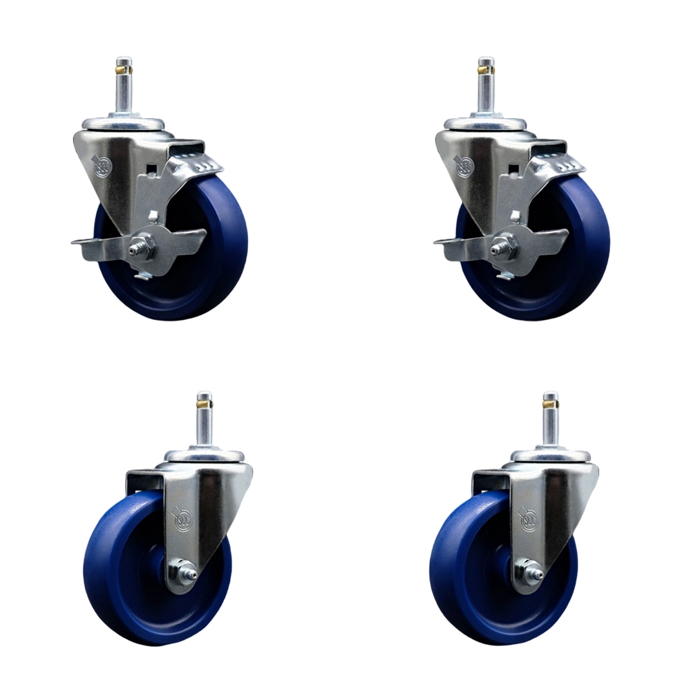 SCC-GR20S414-SPUS-TLB-716138-2-S-2 Solid Polyurethane Swivel Grip Ring Stem Caster with 4 x 1.25 in. Blue Wheels & 0.43 in. Stems - Set of 4