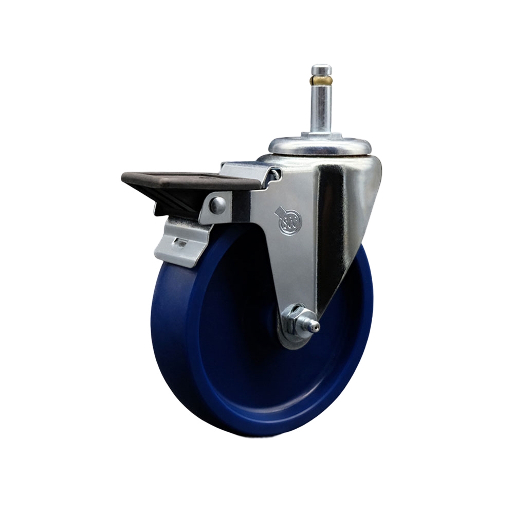SCC-GR20S514-SPUS-PLB-716138 Solid Polyurethane Swivel Grip Ring Stem Caster with 5 x 1.25 in. Blue Wheel & 0.43 in. Stem & Posi Locking Brake