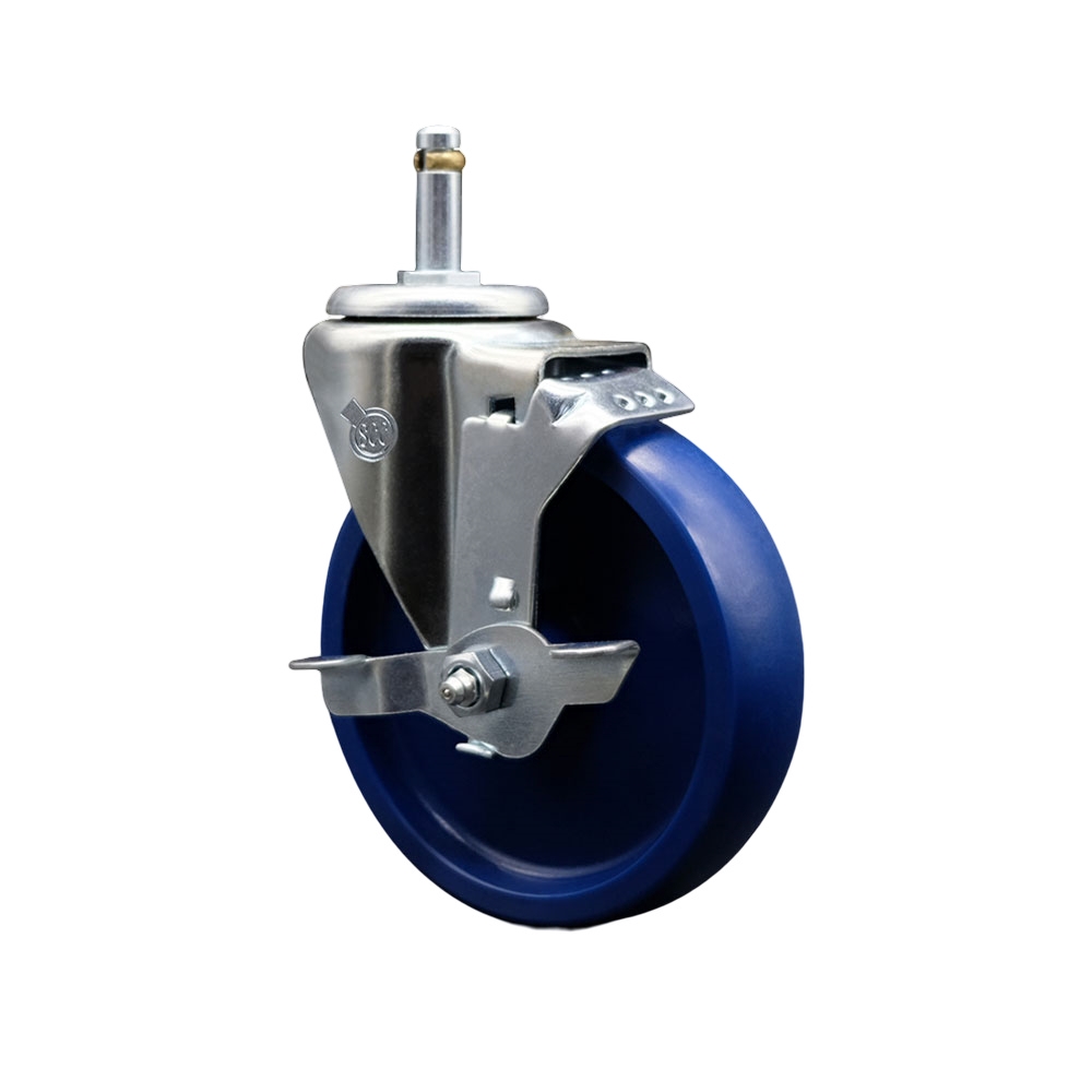 SCC-GR20S514-SPUS-TLB-716138 Solid Polyurethane Swivel Grip Ring Stem Caster with 5 x 1.25 in. Blue Wheel & 0.43 in. Stem & Top Locking Brake