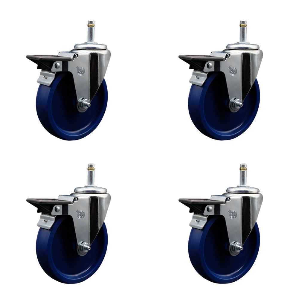 SCC-GR20S514-SPUS-PLB-716138-4 Solid Polyurethane Swivel Grip Ring Stem Caster with 5 x 1.25 in. Blue Wheels & 0.43 in. Stems - Set of 4