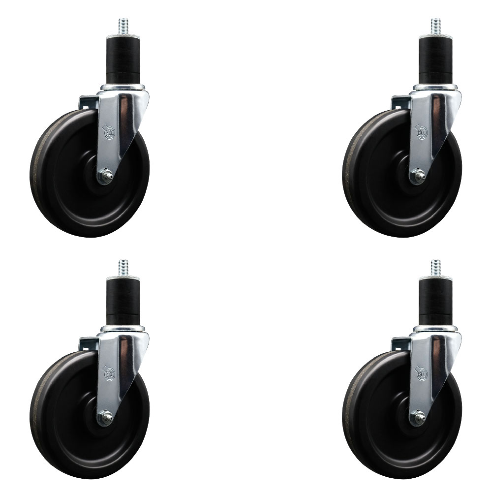 SCC-EX20S615-PHS-134-4 Phenolic Swivel Expanding Stem Caster with 6 in. Black Wheels & 1.75 in. Stems - Set of 4