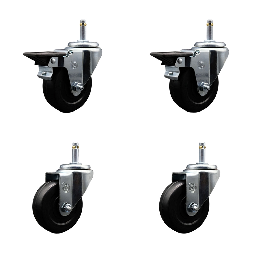 SCC-GR20S3514-SRS-PLB-716138-2-S-2 Soft Rubber Swivel Grip Ring Stem Caster with 3.5 x 1.25 in. Black Wheels & 0.43 in. Stems - Set of 4