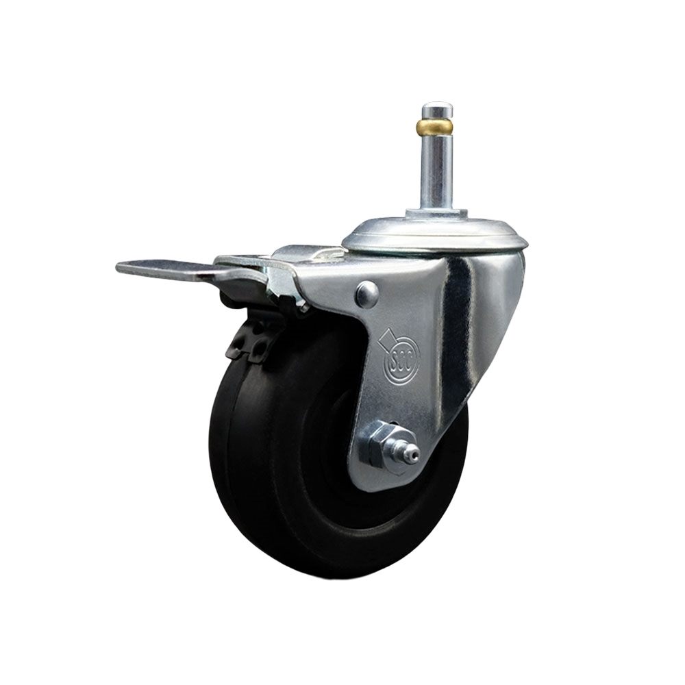 SCC-GRTTL20S414-SRS-716138 Soft Rubber Swivel Grip Ring Stem Caster with 4 x 1.25 in. Black Wheel & 0.43 in. Stem & Total Locking Brake