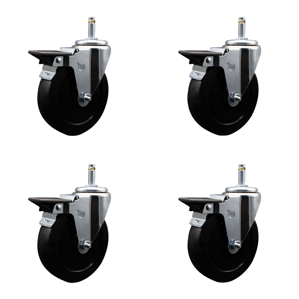 SCC-GR20S514-SRS-PLB-716138-4 Soft Rubber Swivel Grip Ring Stem Caster with 5 x 1.25 in. Black Wheels & 0.43 in. Stems - Set of 4