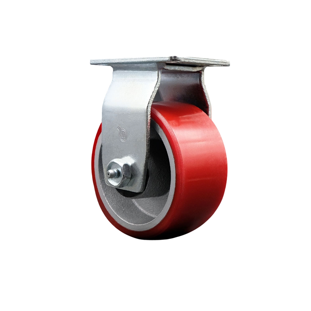 SCC-20R420-PUB-RS Rigid Top Plate Caster, Red - 4 in. by 2 in. Polyurethane on Cast Iron Wheel Ball Bearing