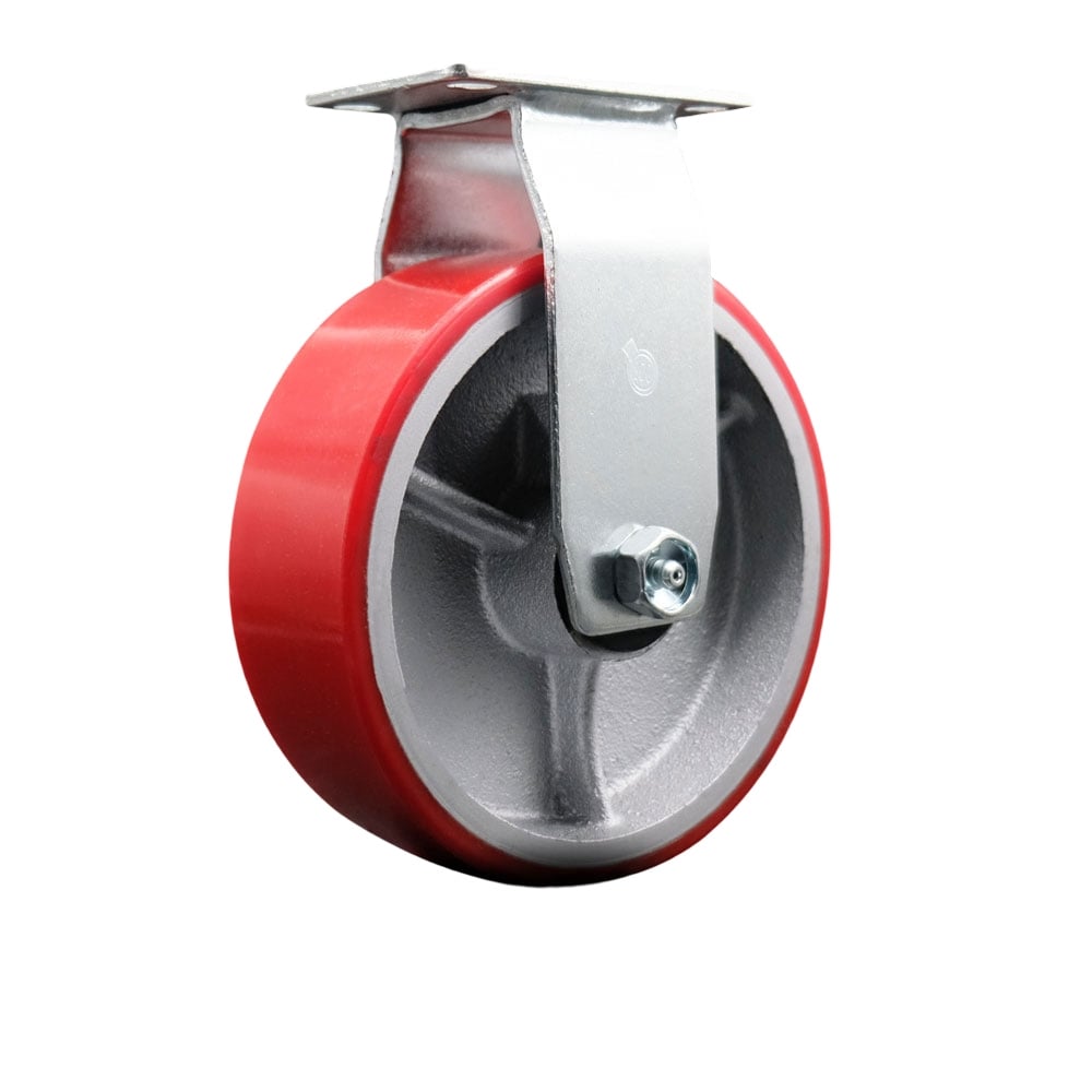 SCC-20R620-PUB-RS Rigid Top Plate Caster, Red - 6 in. by 2 in. Polyurethane on Cast Iron Wheel Ball Bearing