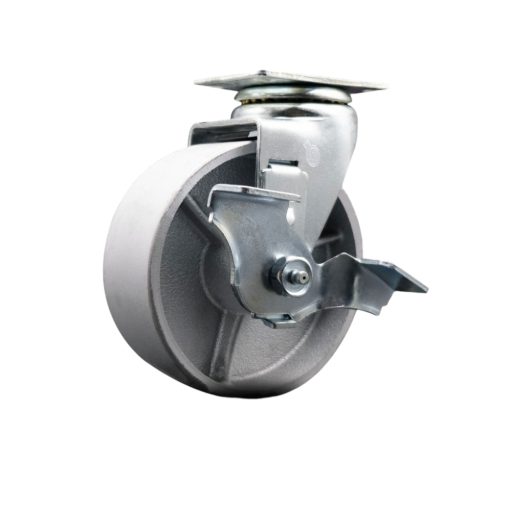 SCC-20S520-SSB-TLB Swivel Top Plate Caster, Silver - 5 in. by 2 in. Semi Steel Cast Iron Wheel Ball Bearing