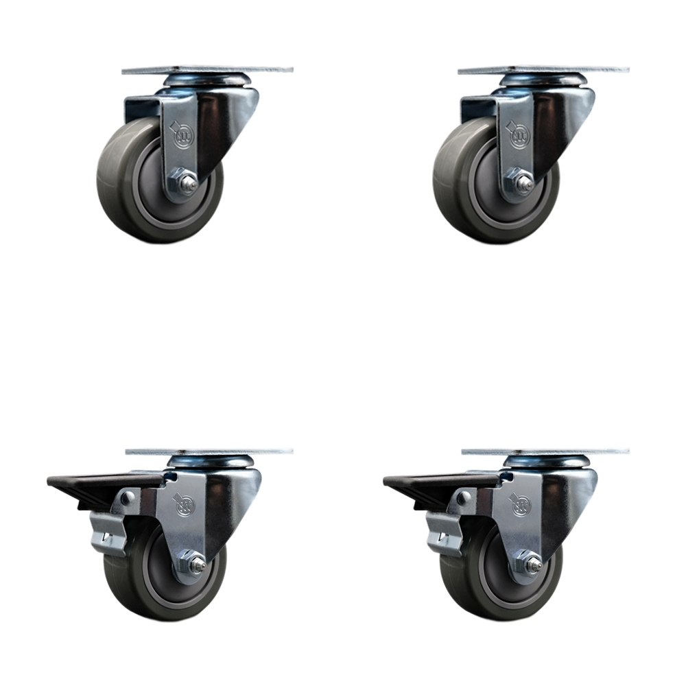 SCC-20S314-PPUB-2-PLB-2 Polyurethane Swivel Top Plate Caster with 3 in. Gray Wheels - Set of 4