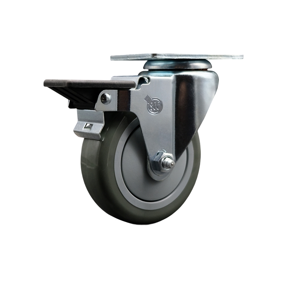 SCC-20S414-PPUB-PLB Polyurethane Swivel Top Plate Swivel Caster with 4 in. Gray Wheel & Posi Locking Brake