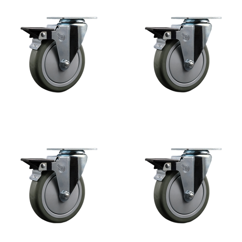 SCC-20S514-PPUB-PLB-4 Polyurethane Swivel Top Plate Caster with 5 in. Gray Wheels - Set of 4