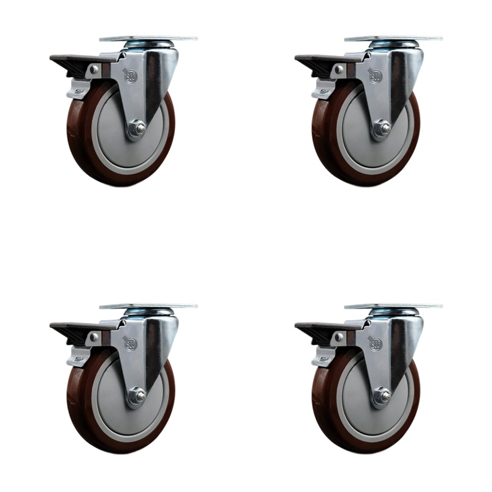 SCC-20S514-PPUB-MRN-PLB-4 Polyurethane Swivel Top Plate Caster with 5 in. Maroon Wheels - Set of 4