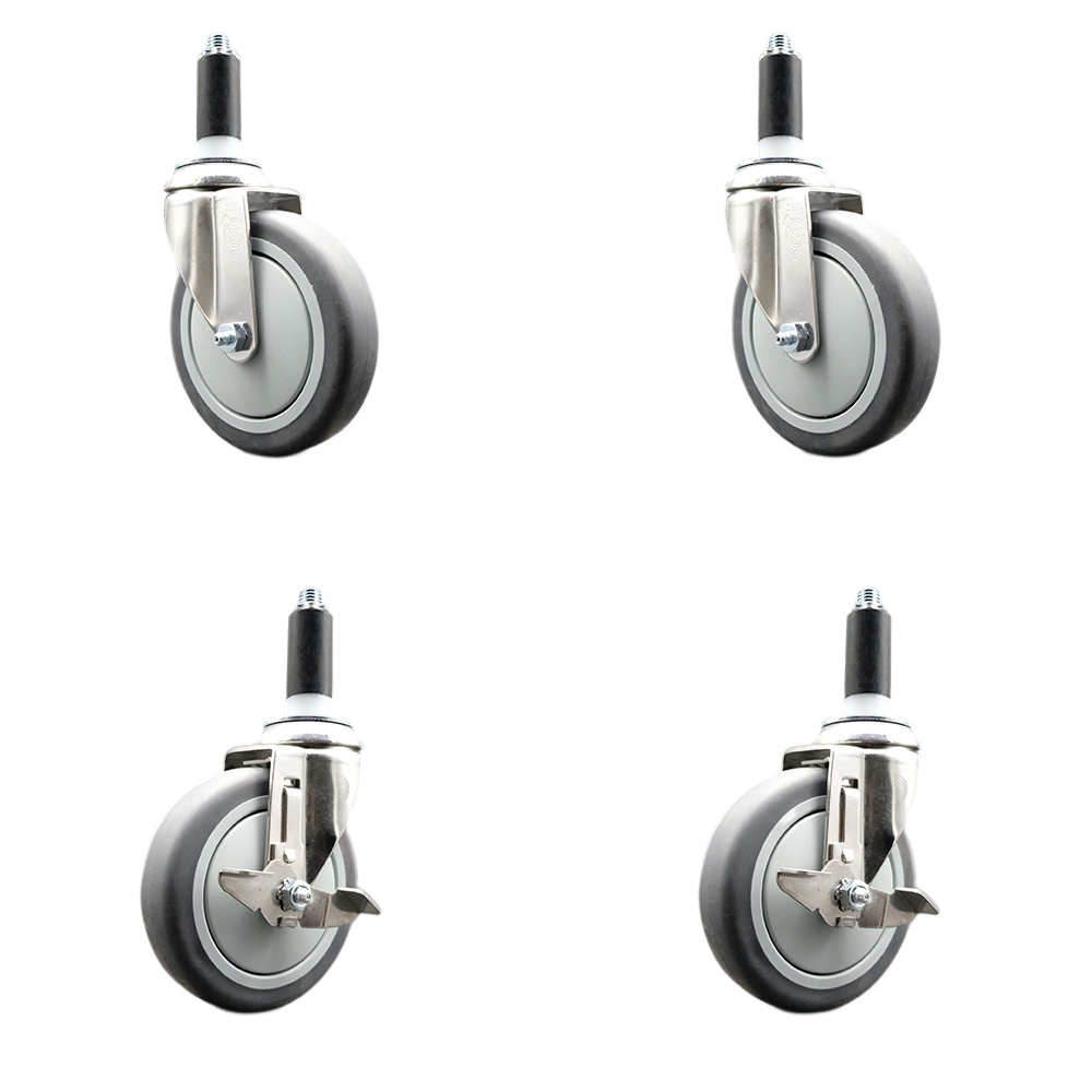 Thermoplastic Rubber Swivel Stem Caster with 5 in. Caster Wheels, 1.13 in. Expanding Stems - 316 Stainless Steel Casters - Set of 4