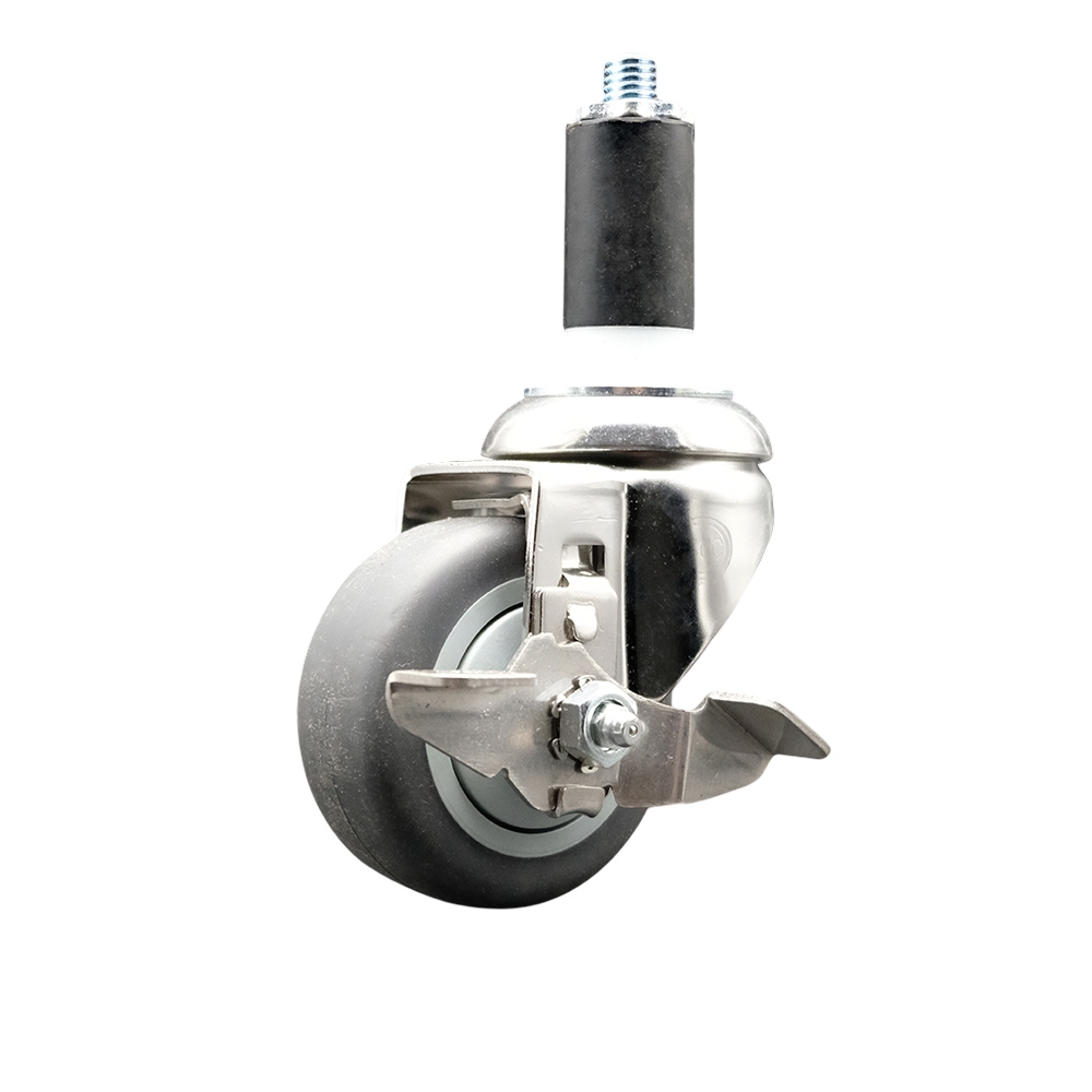 Thermoplastic Rubber Swivel Stem Caster with 3 in. Gray Caster Wheel & Top Lock Brake, 1.25 in. Expanding Stem - 316 Stainless Steel Caster